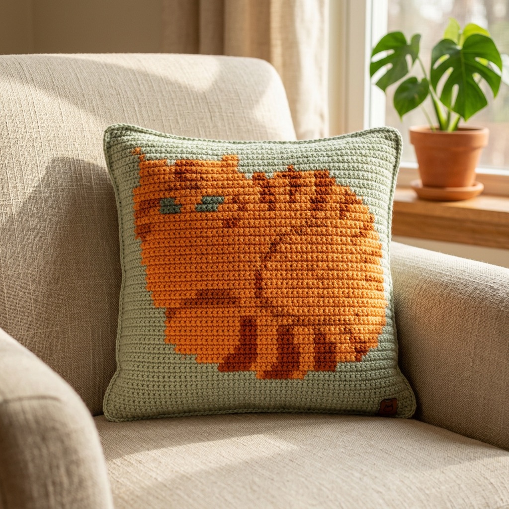 Preview of a crocheted cushion cover made from your cat