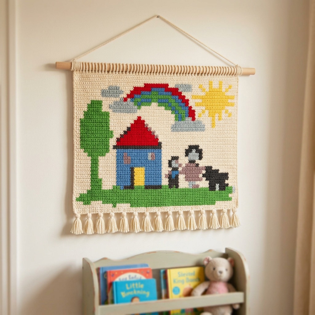 Preview of a crocheted wall hanging made from your kid’s drawing