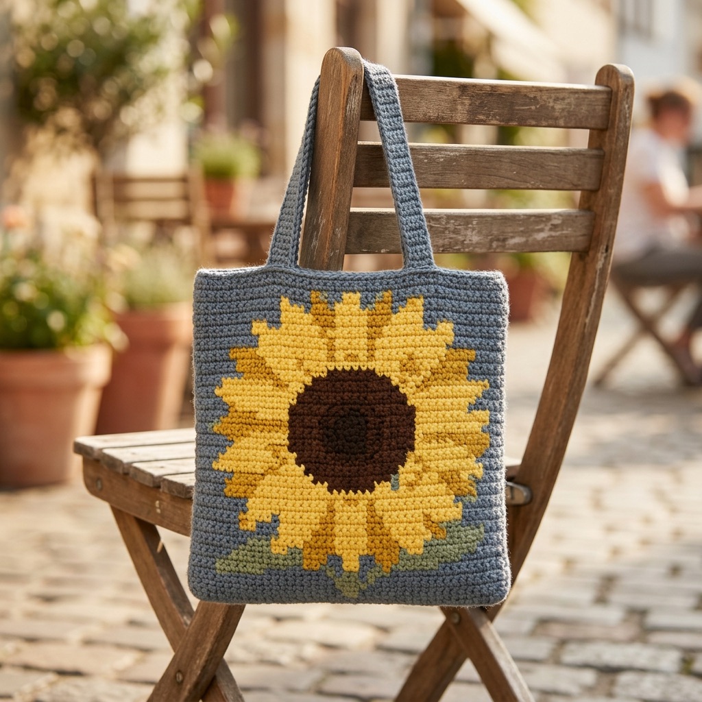 Preview of a crocheted tapestry tote made from a garden photo